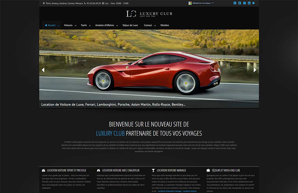 Site internet, Webdesign pour location de voiture luxe